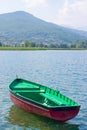 Boat with mauntains in background Royalty Free Stock Photo