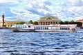 The boat Meteor floats on the Neva River