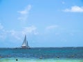 A lonely boat in the Mayan rivera ocean Royalty Free Stock Photo