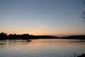 Boat on mississippi river during sunset in la crosse wisconsin Royalty Free Stock Photo