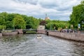 Boat on Moika River. Saint-Petersburg. Russia Royalty Free Stock Photo