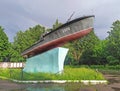 Boat monument for 50 years of Rybinsk Shipbuilding plant. Rybinsk, Yaroslavl region, Russia