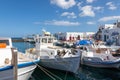 Boat moored in the bay. Naoussa, Paros Island, Greece