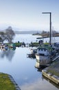 Boat moored in marina at Bowling in Dunbartonshire Royalty Free Stock Photo