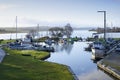 Boat moored in marina at Bowling in Dunbartonshire