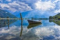 Boat moored on Mera river in Valchiavenna