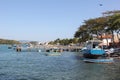 Boat moored in river Royalty Free Stock Photo