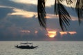 Boat moored at sunset. White beach. Boracay Island. Western Visayas. Philippines Royalty Free Stock Photo