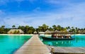 Boat moored at tropical island Royalty Free Stock Photo