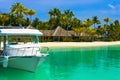 Boat moored at tropical island Royalty Free Stock Photo