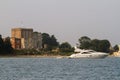 A boat moored up near brownsea castle in Poole harbour Royalty Free Stock Photo