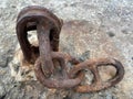 Boat mooring chain. Rusty metal chain links. Place for attaching boats Royalty Free Stock Photo