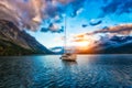 Boat in mountain lake Royalty Free Stock Photo