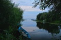 A boat in the mouth of the river Trubezh in Pereslavl-Zalessky, Russia Royalty Free Stock Photo