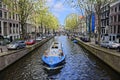 Boat on canal in Amsterdam Royalty Free Stock Photo