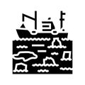 boat navigating through plastic waste glyph icon vector illustration Royalty Free Stock Photo