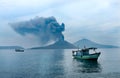 Boat near Anak Krakatau. Royalty Free Stock Photo