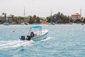 The boat near the shore of the island Saona, Dominican Republic. Copy space for text.