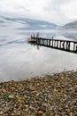 Boat near wooden pier in a norwegian lake