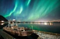 Boat with northern lights background Royalty Free Stock Photo