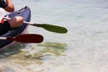 Boat with oars in the clear sea. Rest and travel. Water sport