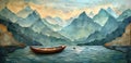 boat on the ocean painting Royalty Free Stock Photo