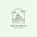 boat ocean wave logo line art vector minimalist icon design water screen badge Royalty Free Stock Photo