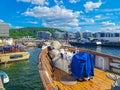 Boat in the Oslo harbor on a sunny day in Norway