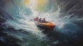 Struggling Kayak: A Boat Painting Of A Kayak Caught In Raging Adriatic Sea