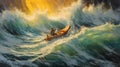 Struggling Kayak: A Boat Painting Of A Kayak Caught In Raging Adriatic Sea