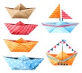 Boat Paper Cartoon watercolor isolated on white background , Hand drawn character for Kids, Greeting Card , Cases design,