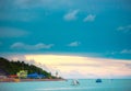 Boat park in blue sea, blue sea and beach of Thailand, Pattaya Thailand