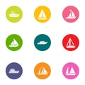 Boat parking icons set, flat style