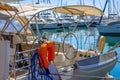 Boat Parking and Stern of a Sailing Cruise Yacht