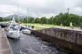 Boats passing through Neptunes Staircase, Fort William, Scotland Royalty Free Stock Photo