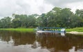 Boat with people visiting national park in Costa Rica Royalty Free Stock Photo