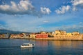 Boat in picturesque old port of Chania, Crete island. Greece Royalty Free Stock Photo