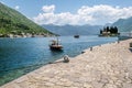 The boat pier on Church Island Gospa od Shkrpela in Kotor bay.