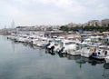 Boat Pier at the city. Lovely background. Boats standing in a row..