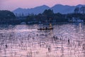 Boat Pink Reflection Sunset West Lake Hangzhou Zhejiang China Royalty Free Stock Photo