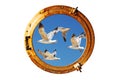 Boat porthole with seagull