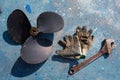 Boat propeller improvement repair tools and gloves Royalty Free Stock Photo