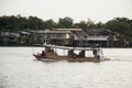 Boat pull barge and tugboat cargo ship in Chao Phraya River with Royalty Free Stock Photo