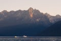 Grand Mogul Peak, Sawtooth Mountains and Water Skiing on Redfish Lake, Idaho Royalty Free Stock Photo