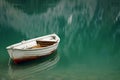 Boat in a quiet cove of a green lake