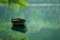 Boat in a quiet cove of a green lake