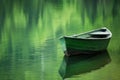 Boat in a quiet cove of a green lake