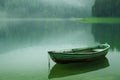 Boat in a quiet cove of a green lake