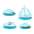 Boat for recreation semi flat vector illustration set