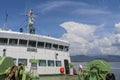 Boat reels with forecastle in background on a ferry in Indonesia. Electrically powered mechanisms for lowering the anchor. Royalty Free Stock Photo